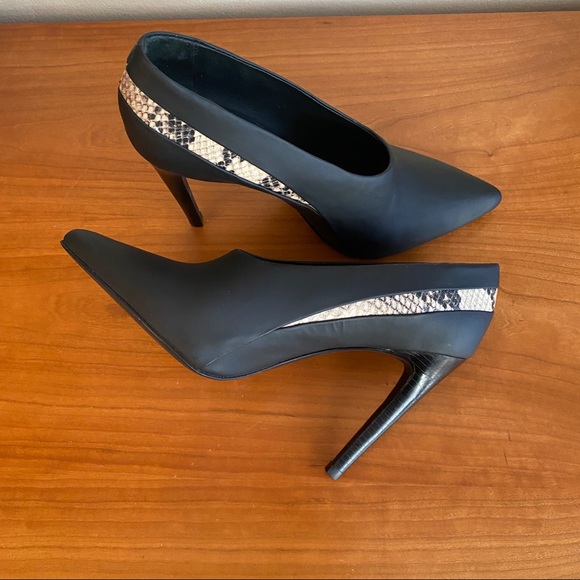 Tibi black leather stilettos with beige snakeskin look accents - Picture 8 of 14